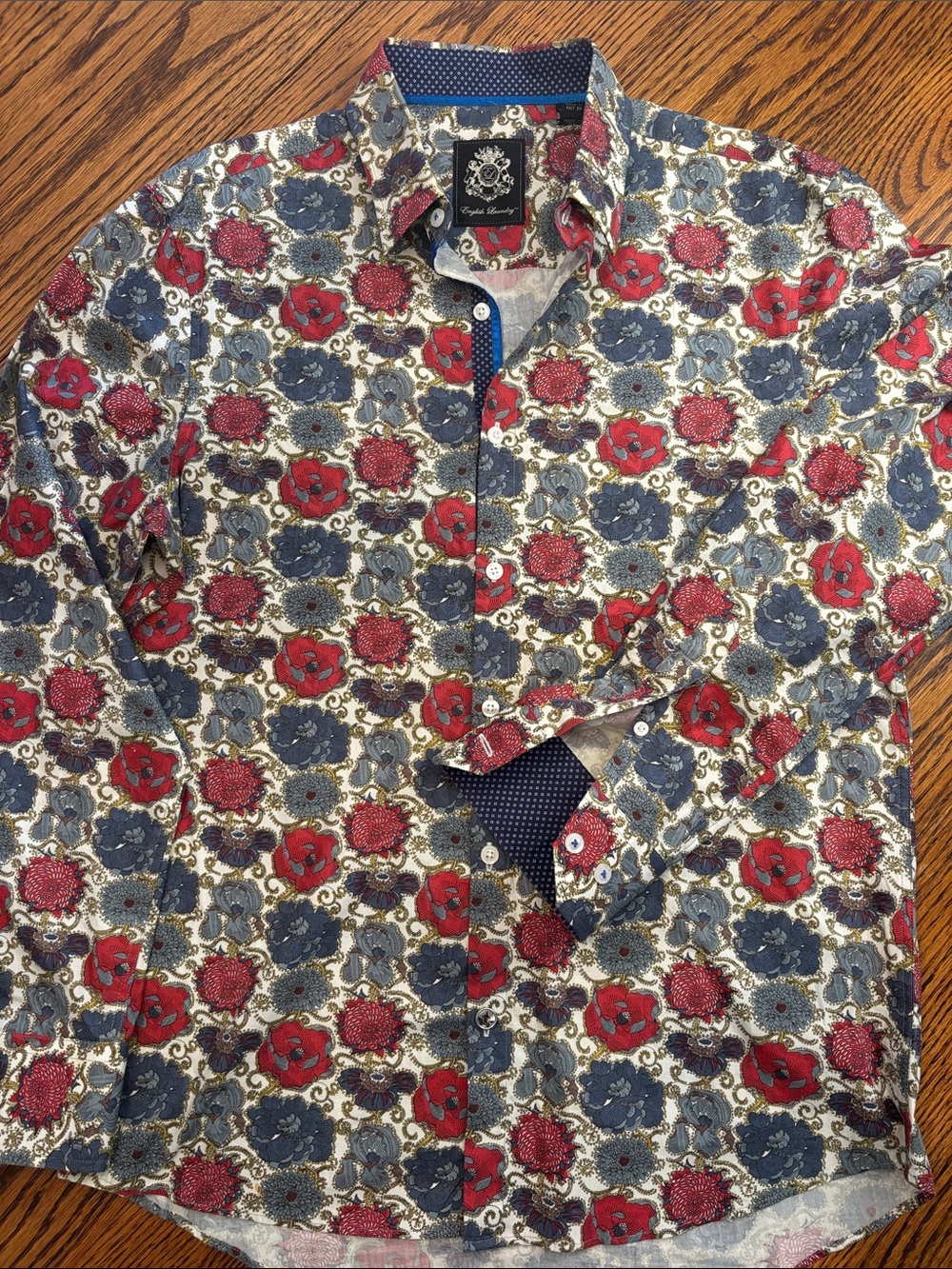 ENGLISH LAUNDRY Cream/Red/Blue LS Button-Down 100% Cotton Size M
